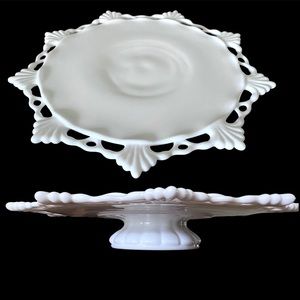 Cake Stand Westmoreland Ring and Petal Milk Glass Round Low Foot Pedestal